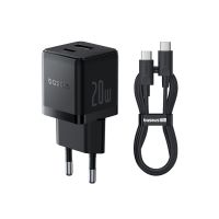 Адаптер питания Baseus Palm C+U 20W EU Black( в комлпекте кабель Type-c) (P10111608113-01)