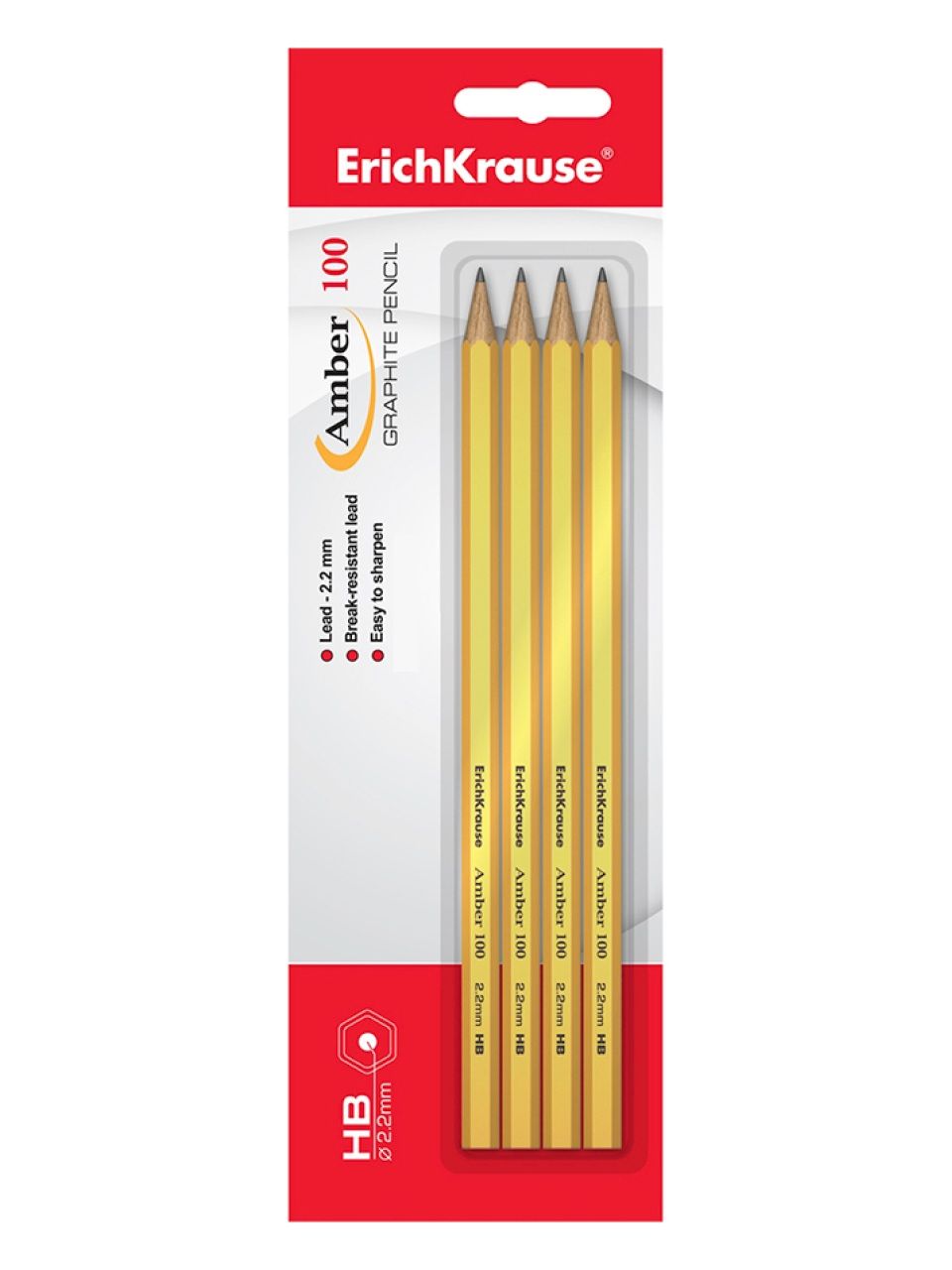 Блистер чернографитных шестигранных карандашей ErichKrause® Amber 100 HB (4 карандаша)