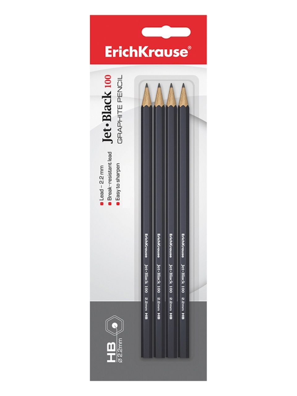 Блистер чернографитных шестигранных карандашей ErichKrause® Jet Black 100 HB (4 карандаша)