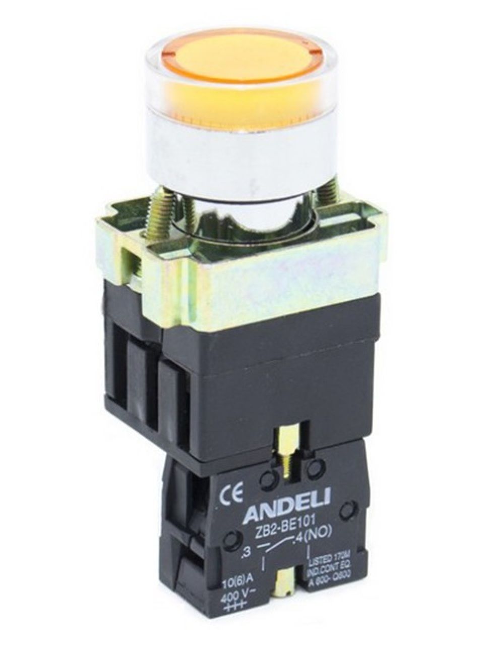 Кнопка открытая ANDELI XB2-BW3571 (жёлтая с подсветкой)