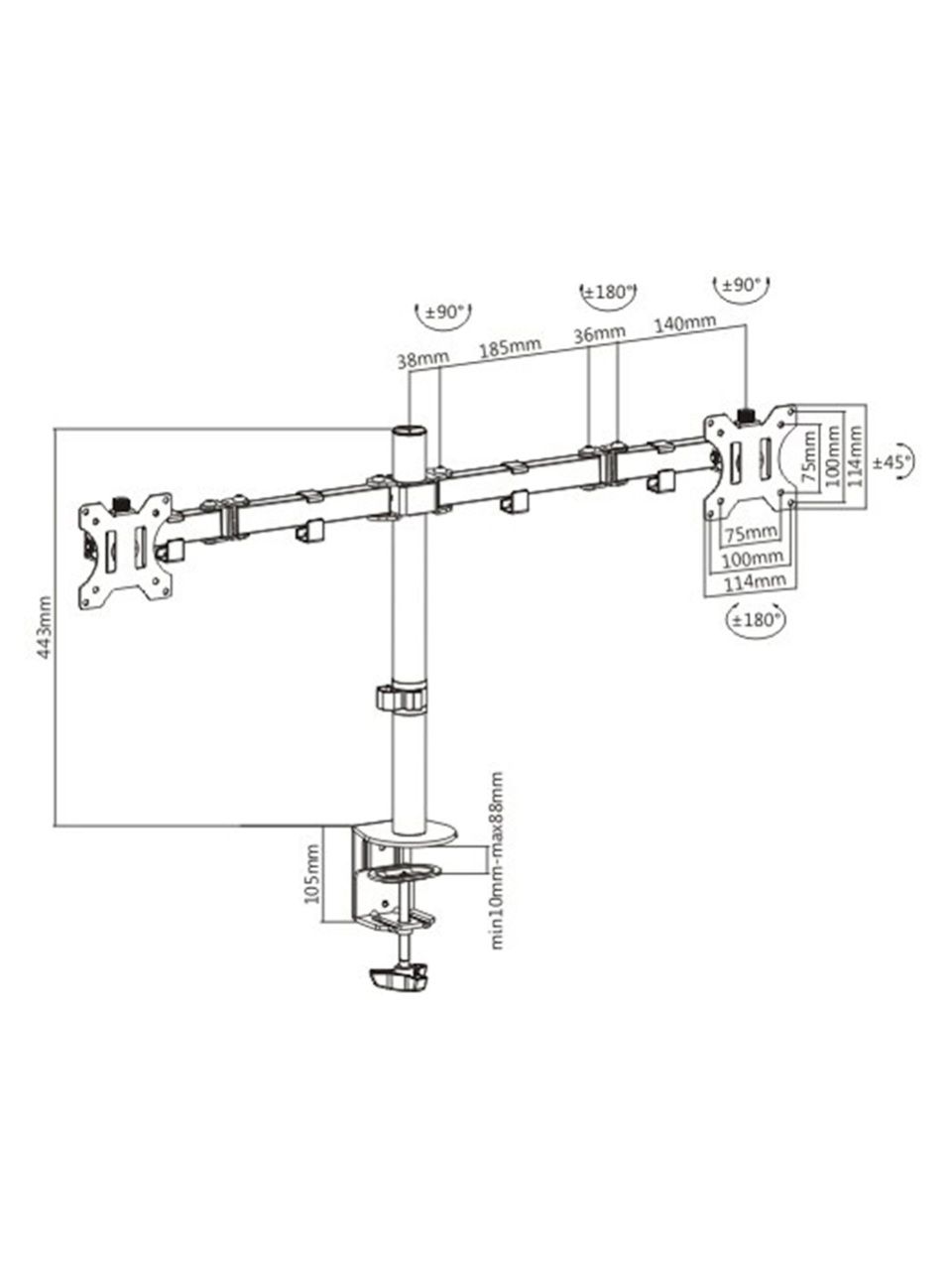 Настольный кронштейн Brateck LDT12-C024N для 2-х мониторов (13"-32")