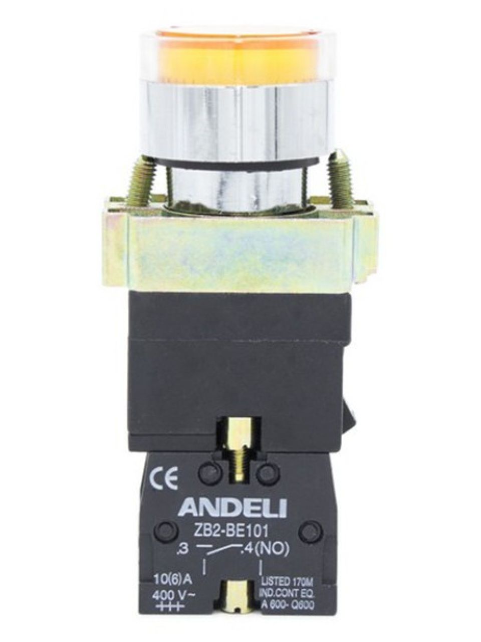 Кнопка открытая ANDELI XB2-BW3571 (жёлтая с подсветкой)