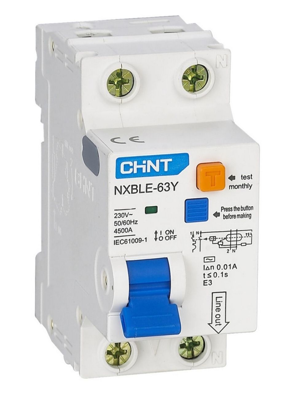 Дифференциальный автомат CHINT NXBLE-63Y 1P+N 10А C 30mA AC 4,5kA