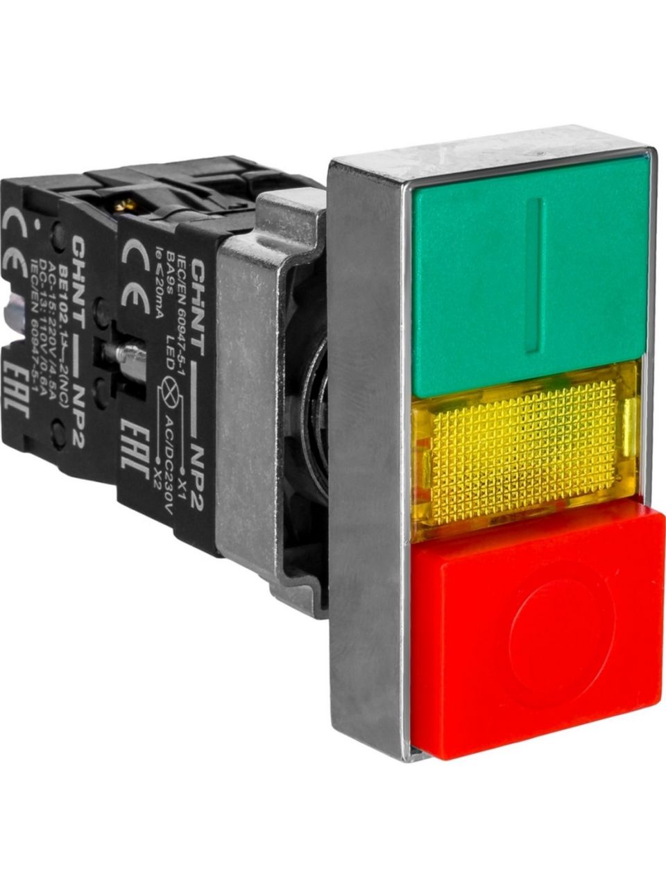 Двойная кнопка CHINT NP2-BW8465 1НО+1НЗ AC230В (LED) IP40