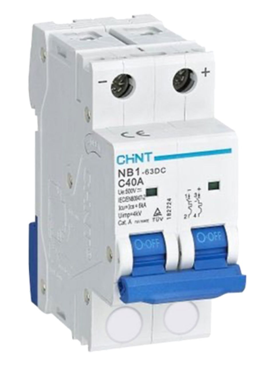 Автоматический выключатель CHINT NB1-63DC 2P C2A DC500В 6kA