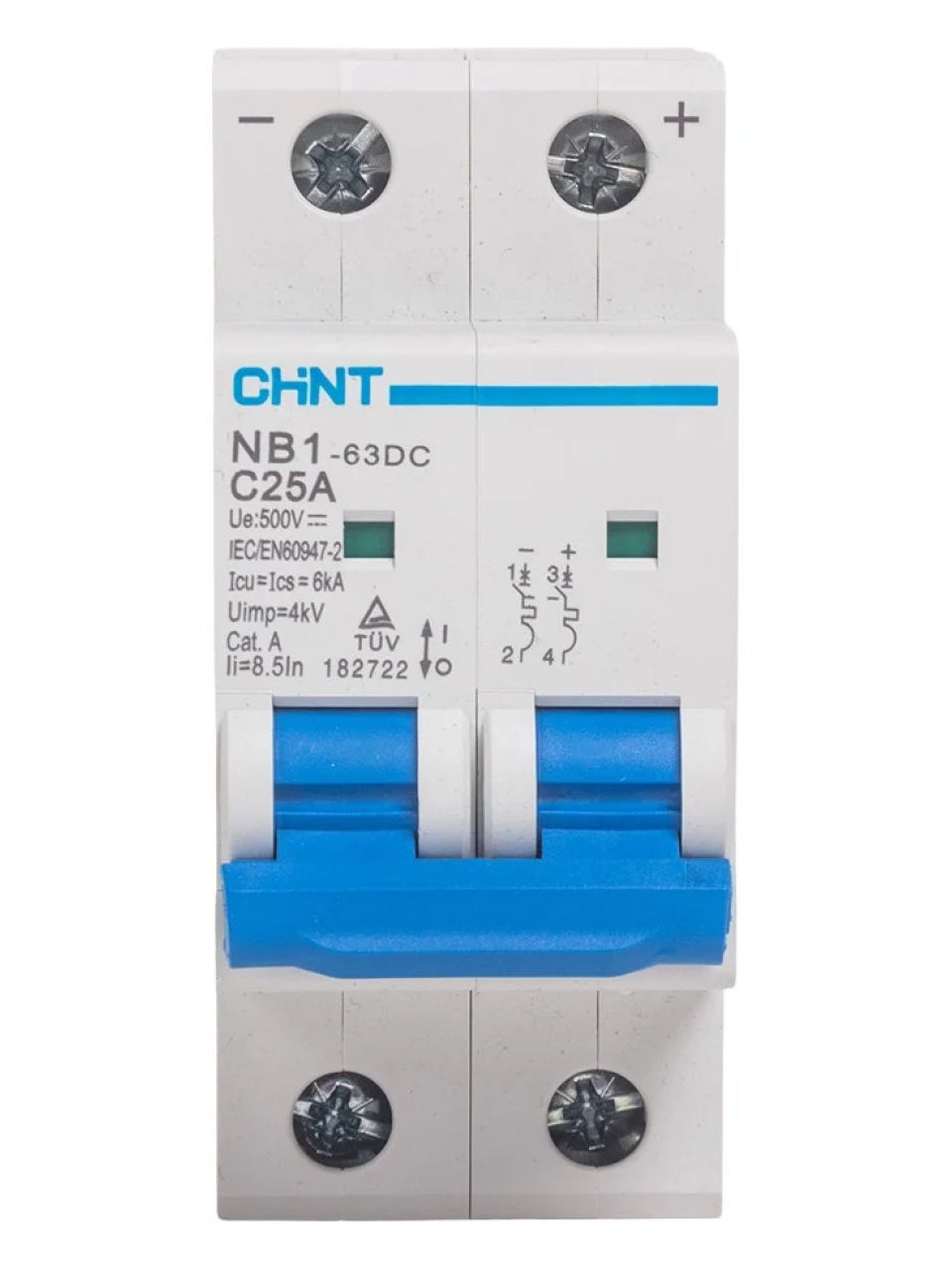 Автоматический выключатель CHINT NB1-63DC 2P 63A DC500B 6kA