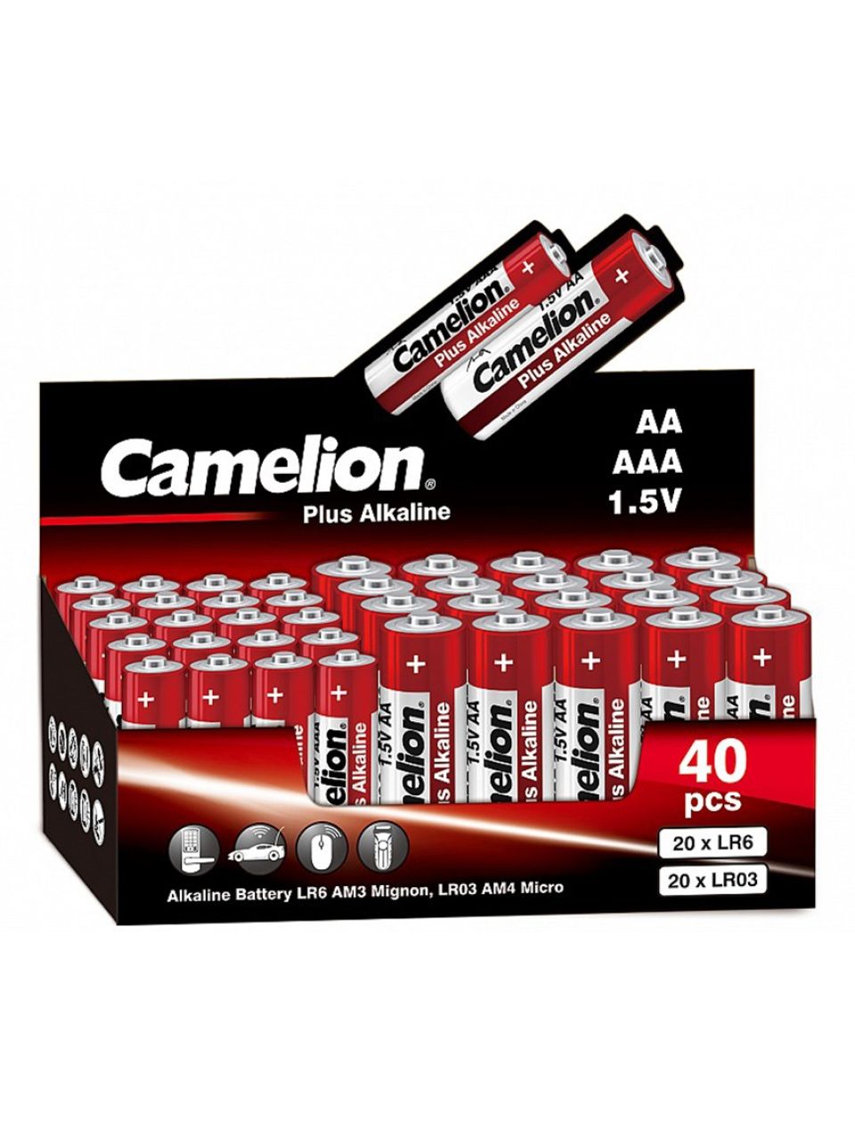 Батарейка CAMELION Plus Alkaline 20LR6+20LR03-SP4-CB 40 шт. в упак.