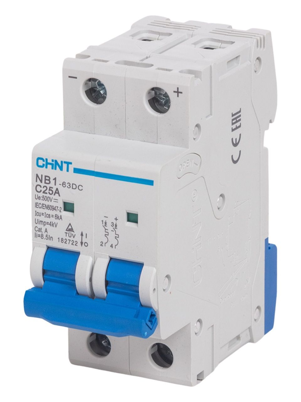 Автоматический выключатель CHINT NB1-63DC 2P 25A DC500B 6kA
