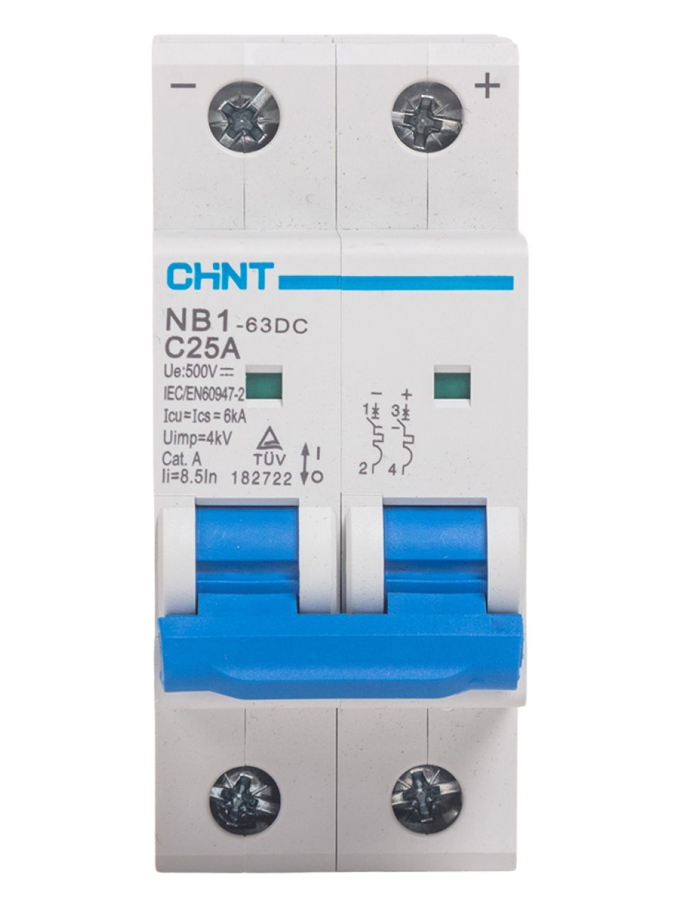 Автоматический выключатель CHINT NB1-63DC 2P 25A DC500B 6kA