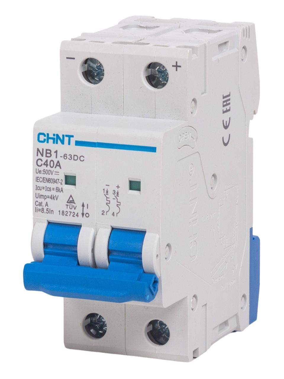 Автоматический выключатель CHINT NB1-63DC 2P 40A DC500B 6kA