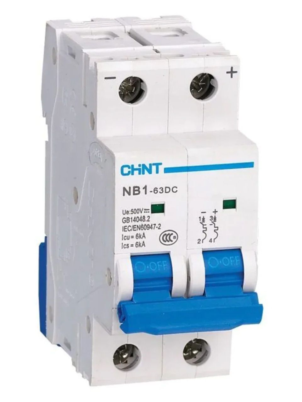 Автоматический выключатель CHINT NB1-63DC 2P C3A DC500В 6kA
