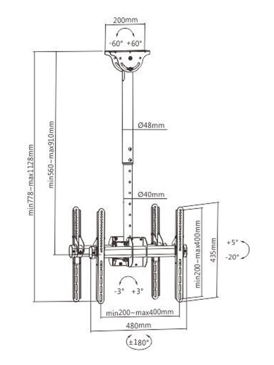 Кронштейн потолочный Brateck PLB-CE944-01SD для 2-х ТВ и мониторов, 32"-55"