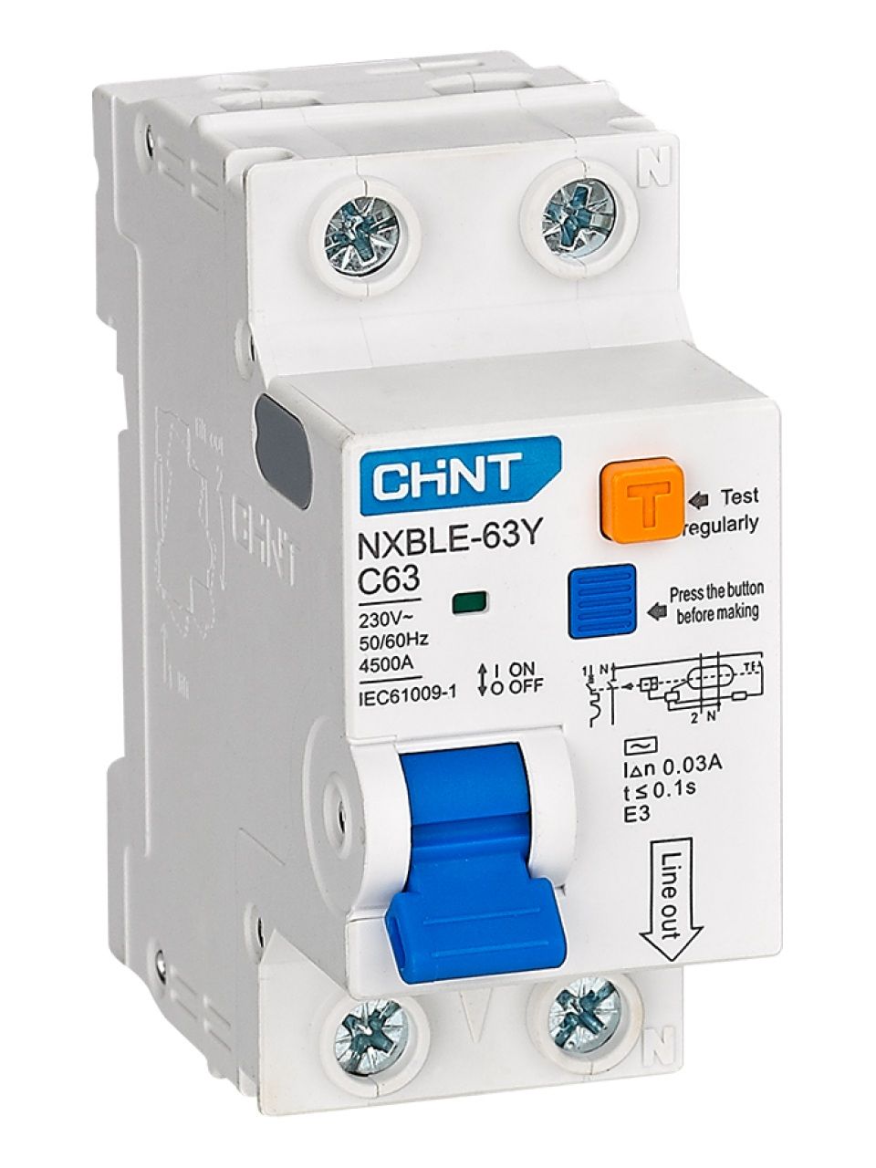 Дифференциальный автомат CHINT NXBLE-63Y 1P+N 63А C 30mA AC 4,5kA