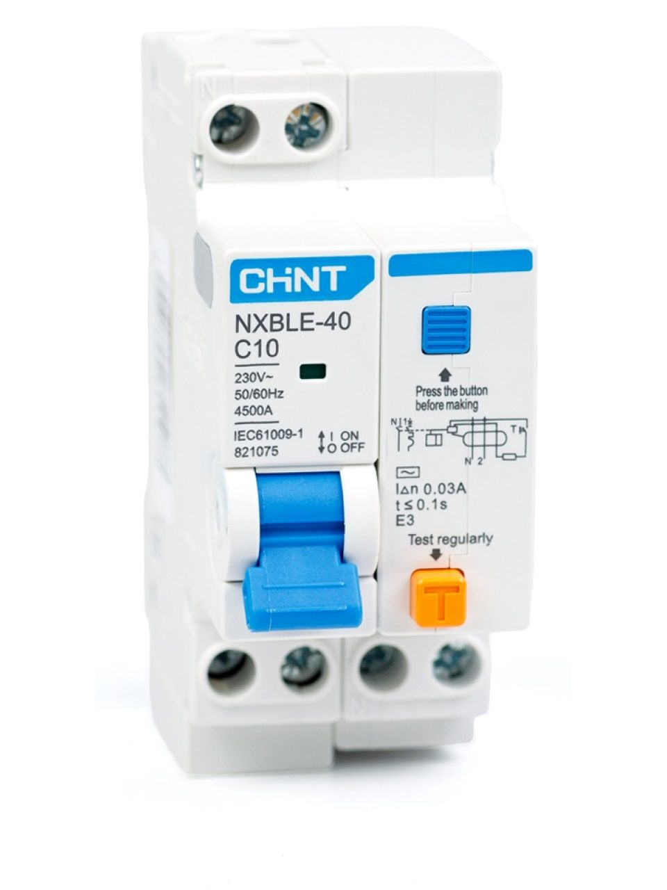 Дифференциальный автомат CHINT NXBLE-40 1P+N 10А C 30mA эектронный тип AC 4,5kA