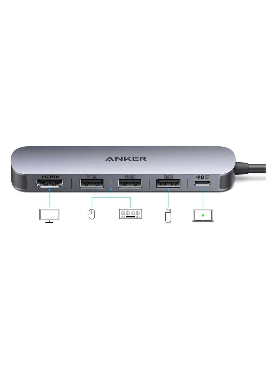 Концентратор Anker USB-C (5-in-1, 4K HDMI) (A8357HA0) Серый