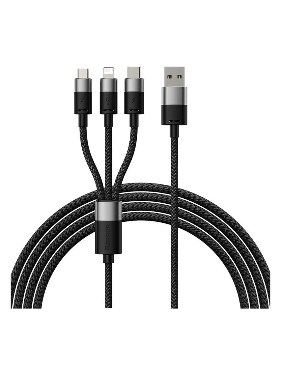 Интерфейсный кабель Baseus StarSpeed 1-for-3 USB to M+L+C 3.5A 1.2m Black (CAXS000001)