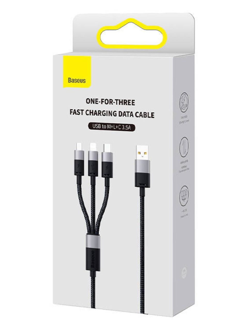 Интерфейсный кабель Baseus StarSpeed 1-for-3 USB to M+L+C 3.5A 1.2m Black (CAXS000001)