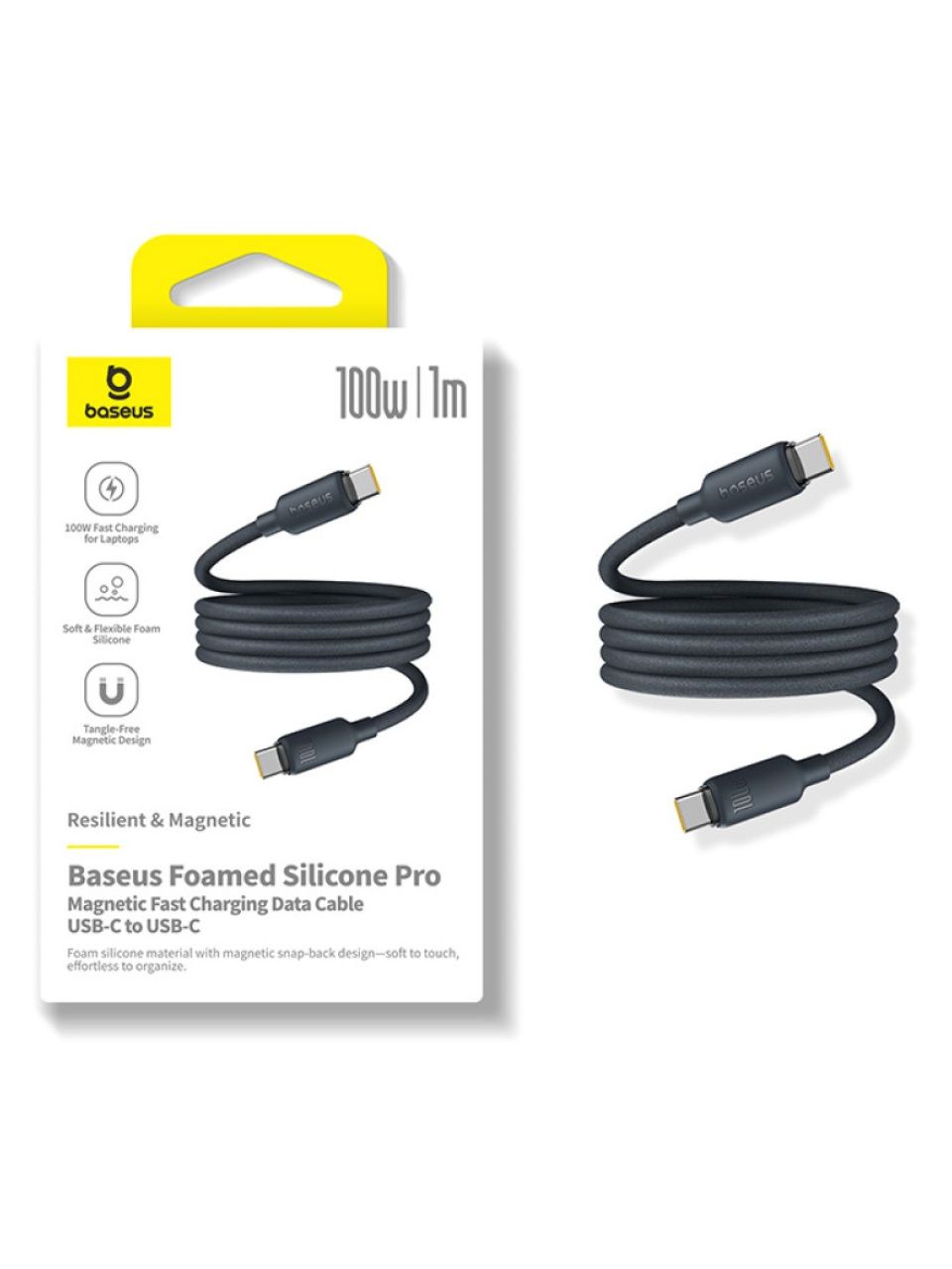 Интерфейсный кабель Baseus Foamed Silicone Pro Magnetic USB-C to USB-C 100W Black 1m (E0426D00)