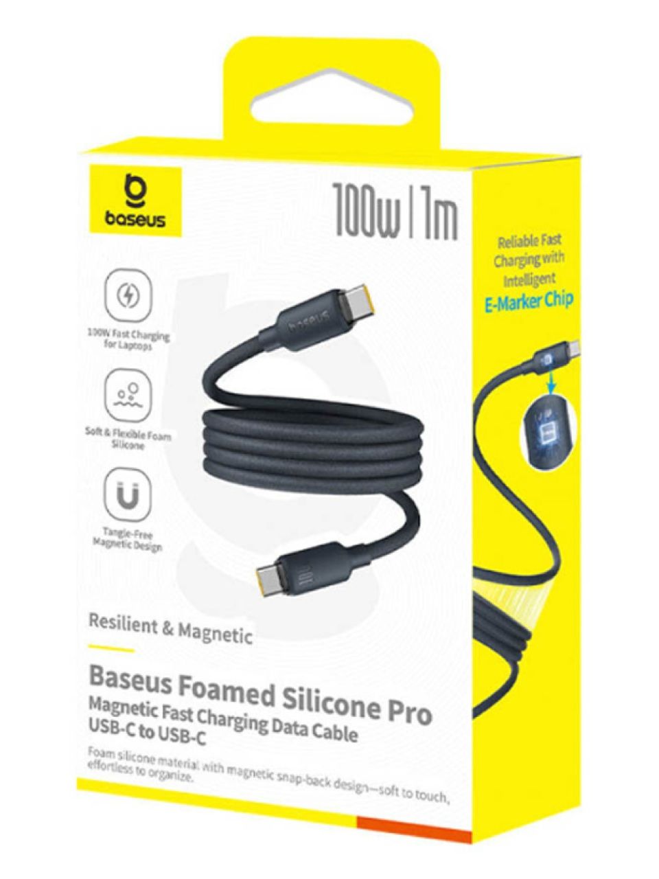 Интерфейсный кабель Baseus Foamed Silicone Pro Magnetic USB-C to USB-C 100W Black 1m (E0426D00)