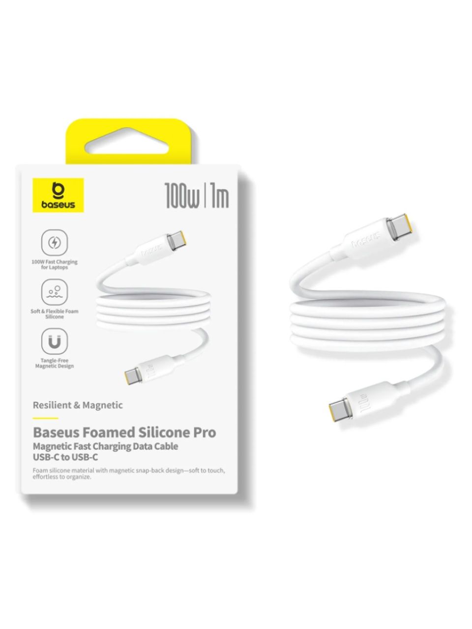 Интерфейсный кабель Baseus Foamed Silicone Pro Magnetic USB-C to USB-C 100W White 1m (E0426D01)