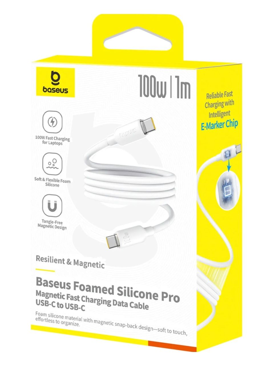 Интерфейсный кабель Baseus Foamed Silicone Pro Magnetic USB-C to USB-C 100W White 1m (E0426D01)