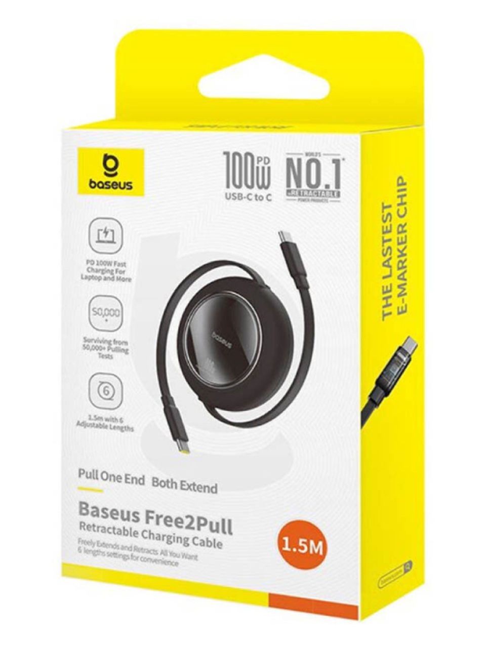 Интерфейсный кабель Baseus Free2Pull Mini USB-C to USB-C 100W 2m Black (P10364500113-01)
