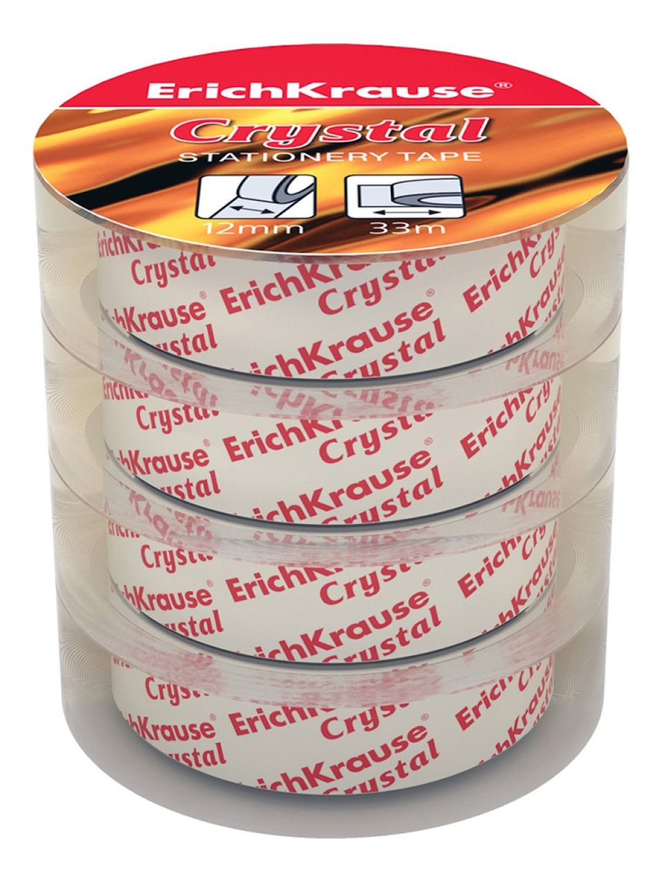 Пакет клейких лент ErichKrause® Crystal, 12ммх33м (4 ленты)