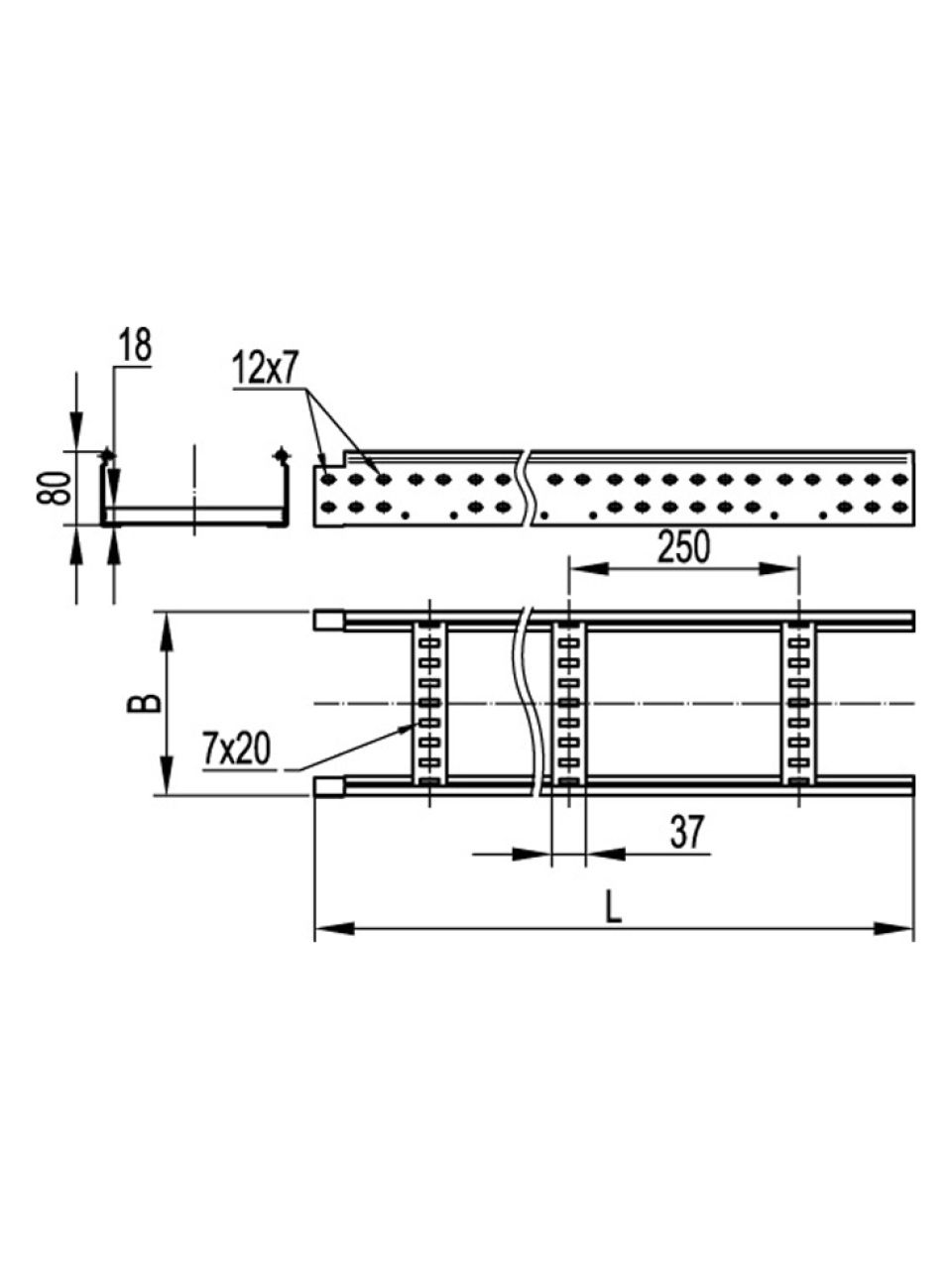 Лестничный лоток 80х500 плюс DKC LI8050 L 3000