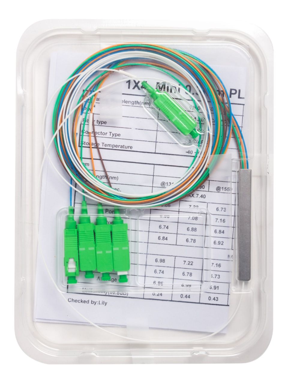 Сплиттер оптоволоконный PLC А-Оптик 1х4 SC/APC 1,5m SM