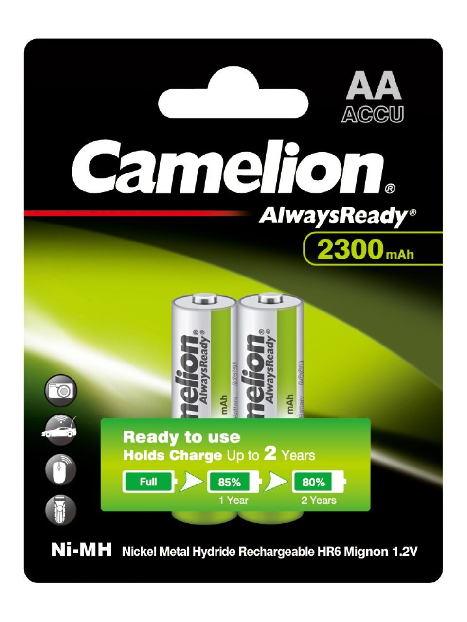 Аккумулятор CAMELION AlwaysReady Rechargeable Ni-MH NH-AA2300ARBP2 2 шт. в блистере