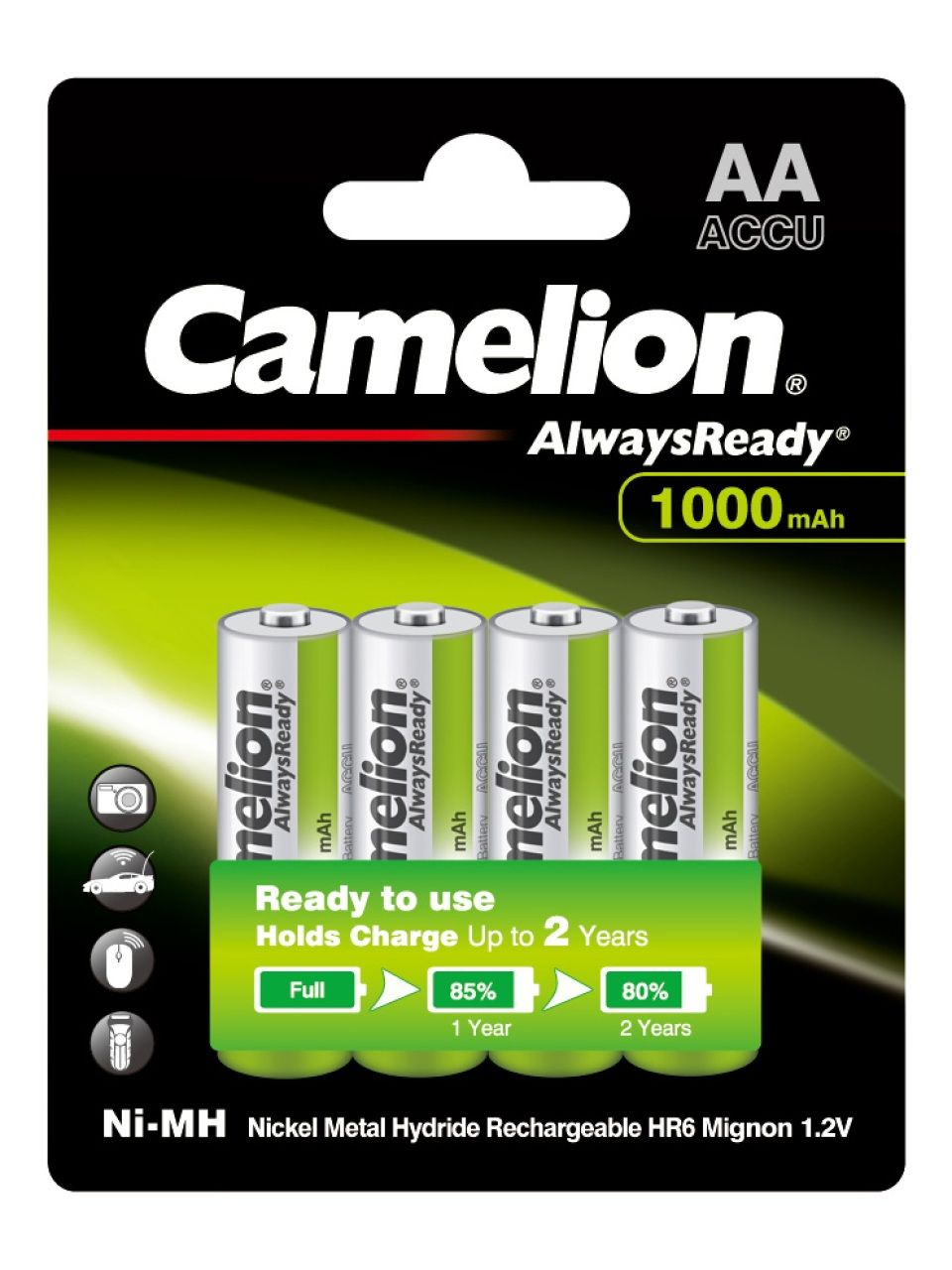 Аккумулятор CAMELION AlwaysReady Rechargeable Ni-MH NH-AA1000ARBP4 4 шт. в блистере