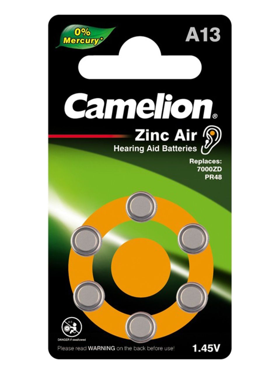 Батарейка CAMELION Zinc Air A13-BP6(0%Hg) 6 шт. в блистере