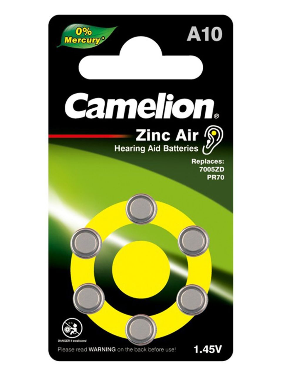 Батарейка CAMELION Zinc Air A10-BP6(0%Hg) 6 шт. в блистере