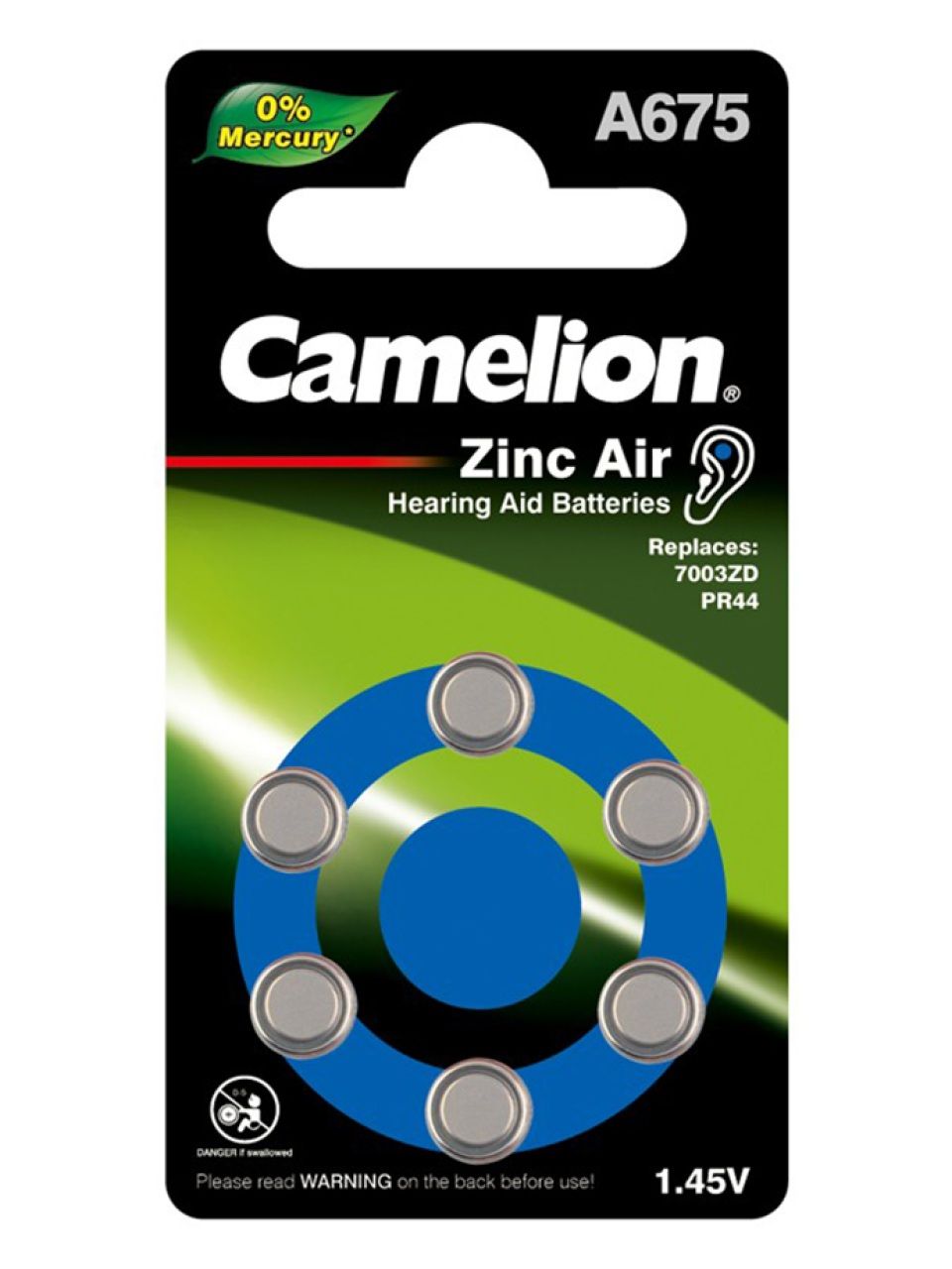 Батарейка CAMELION Zinc Air A675-BP6(0%Hg) 6 шт. в блистере