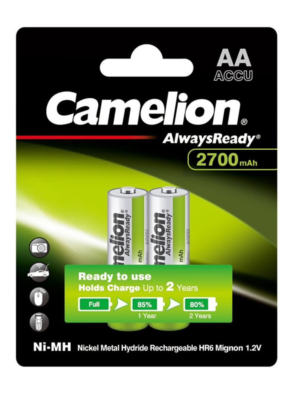 Аккумулятор CAMELION AlwaysReady Ni-MH Rechargeable NH-AA2700ARBP2 2 шт. в блистере