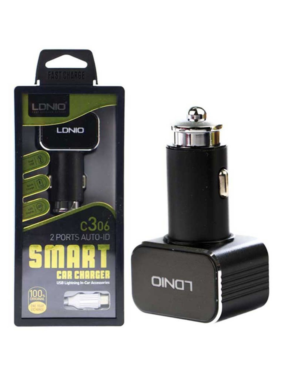 Автомобильное зарядное устройство LDNIO C306 2*USB-A 18W 5V-3.6A Auto Lightning Чёрный