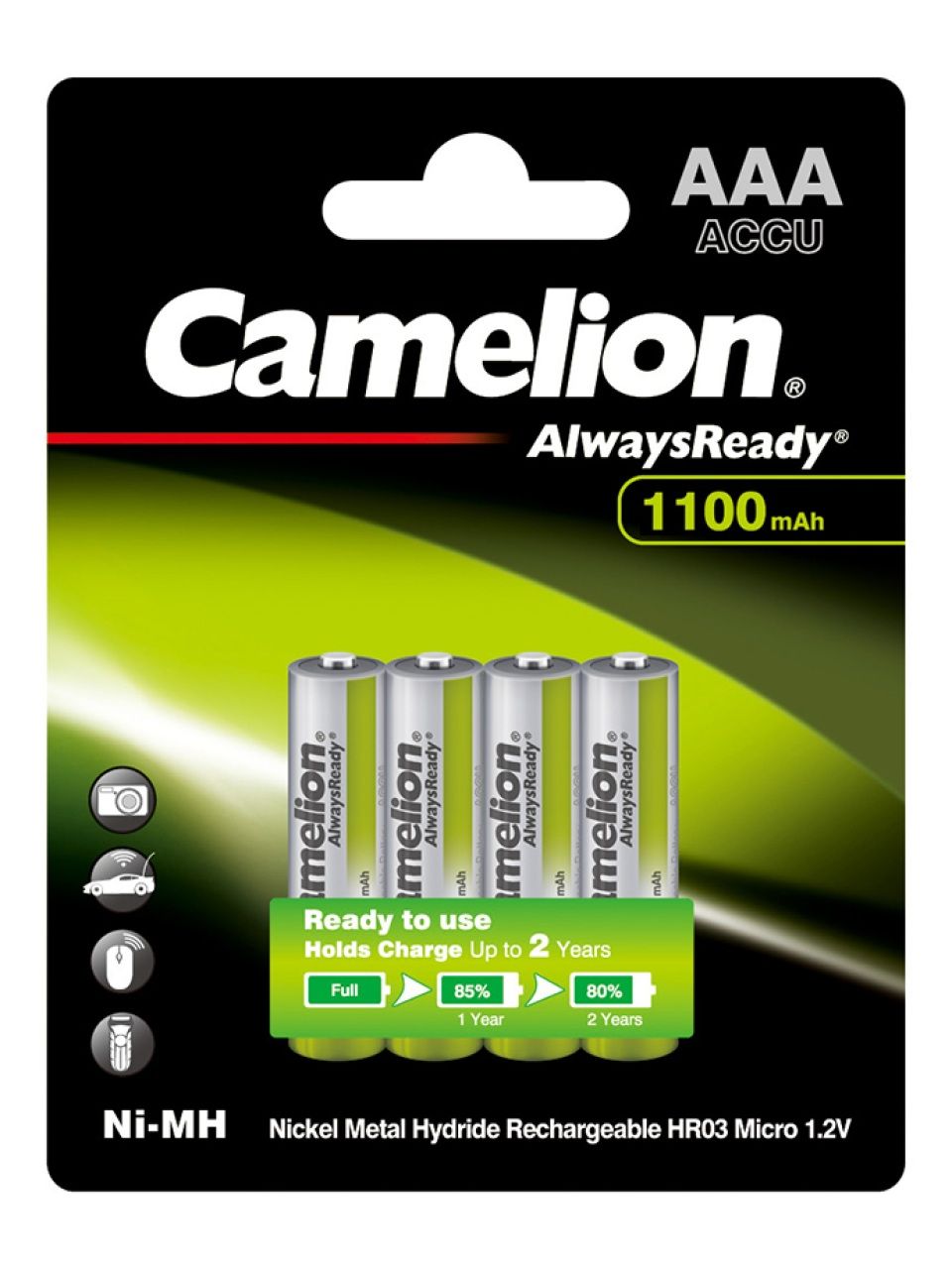 Аккумулятор CAMELION AlwaysReady Ni-MH Rechargeable NH-AAA1100ARBP4 4 шт. в блистере