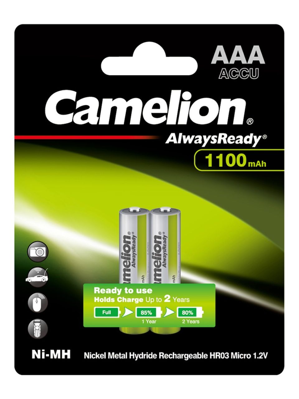 Аккумулятор CAMELION AlwaysReady Ni-MH Rechargeable NH-AAA1100ARBP2 2 шт. в блистере