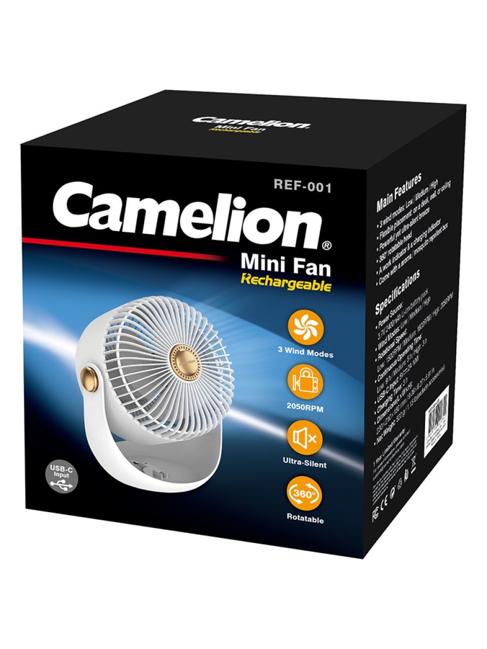 Перезаряжаемый мини-вентилятор CAMELION REF-001-CB (24S25086)