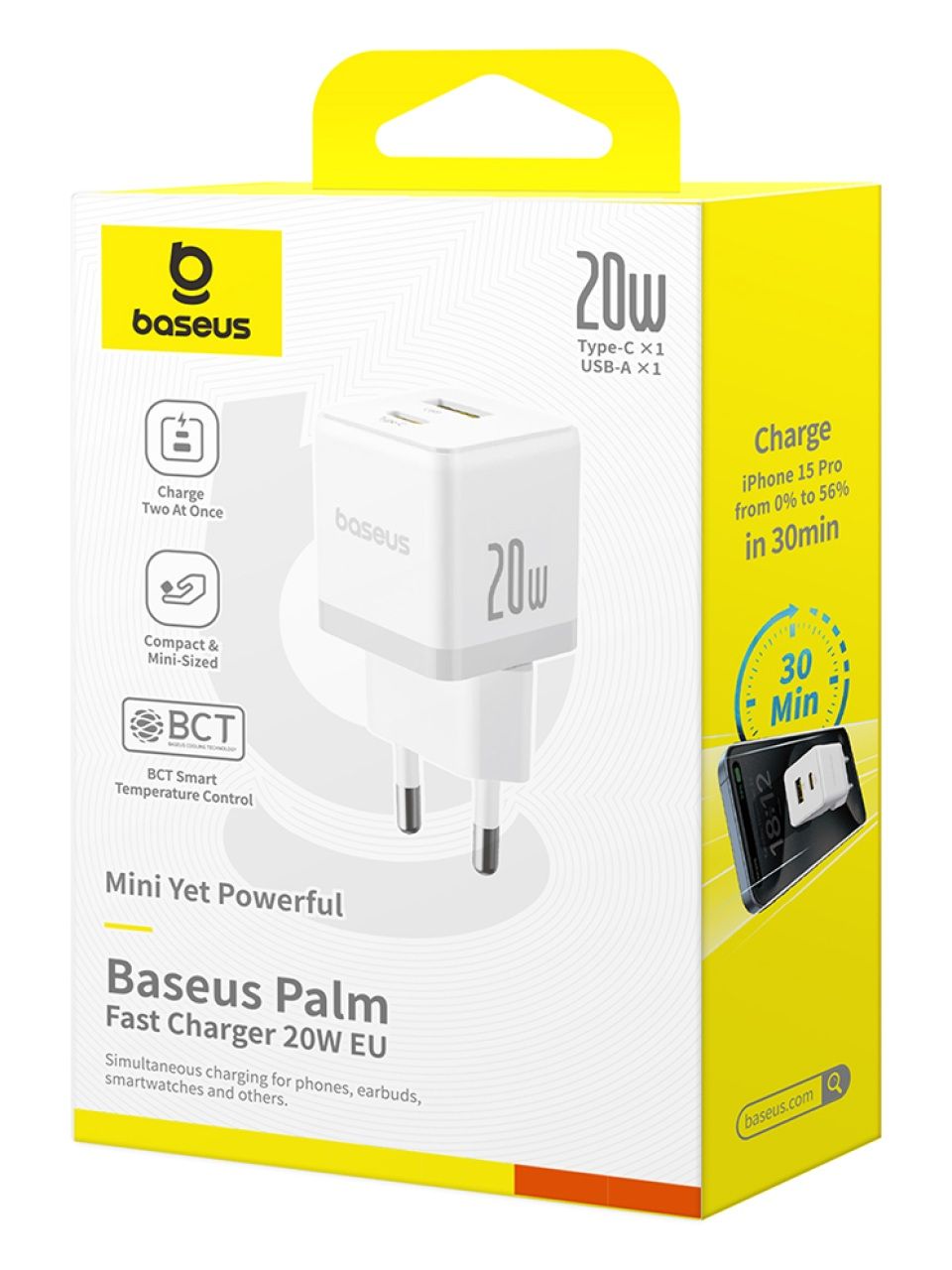 Адаптер питания Baseus Palm C+U 20W White(P10111608213-00)