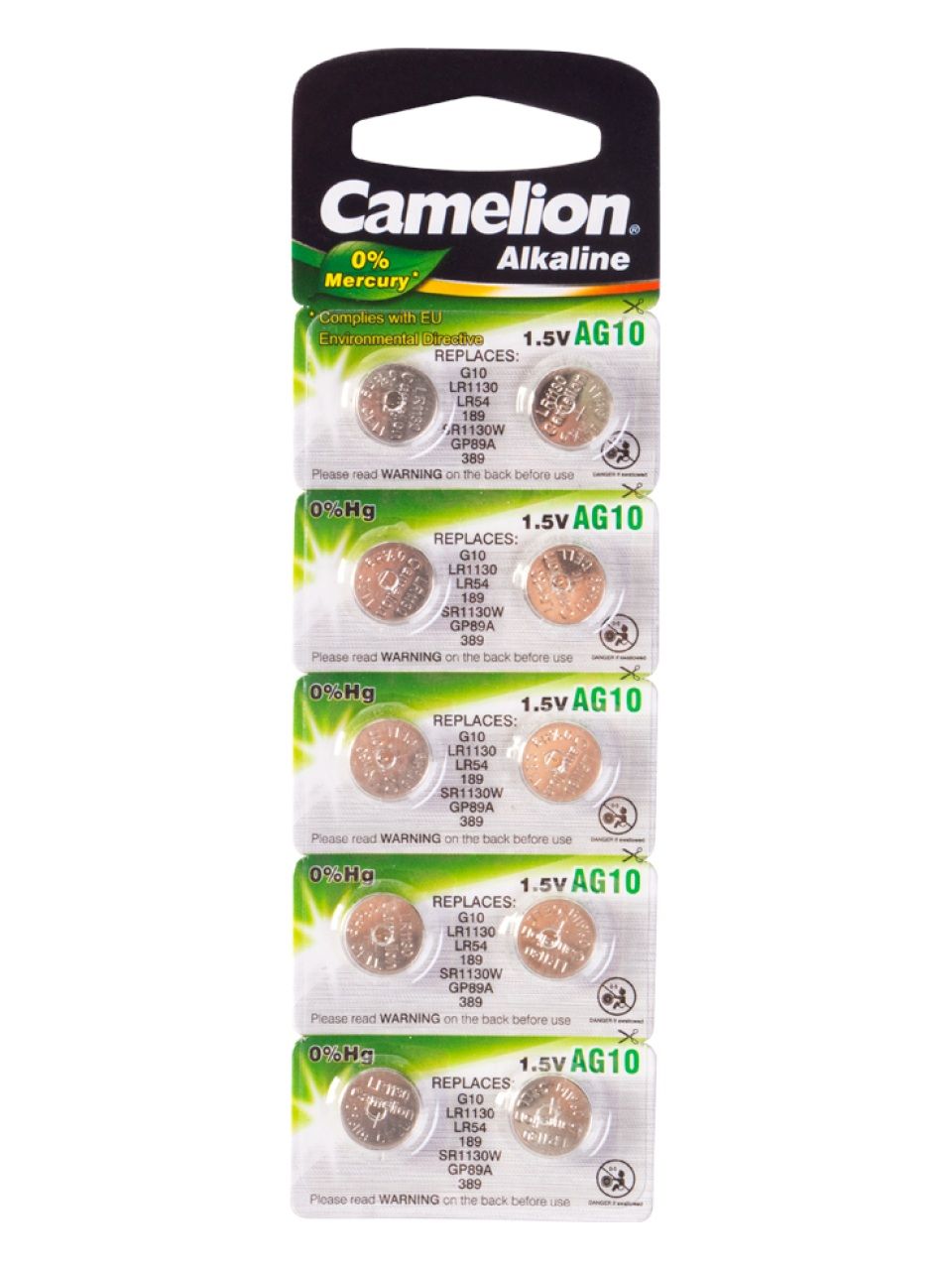 Батарейка CAMELION Alkaline AG10-BP10(0%Hg) 10 шт. в блистере
