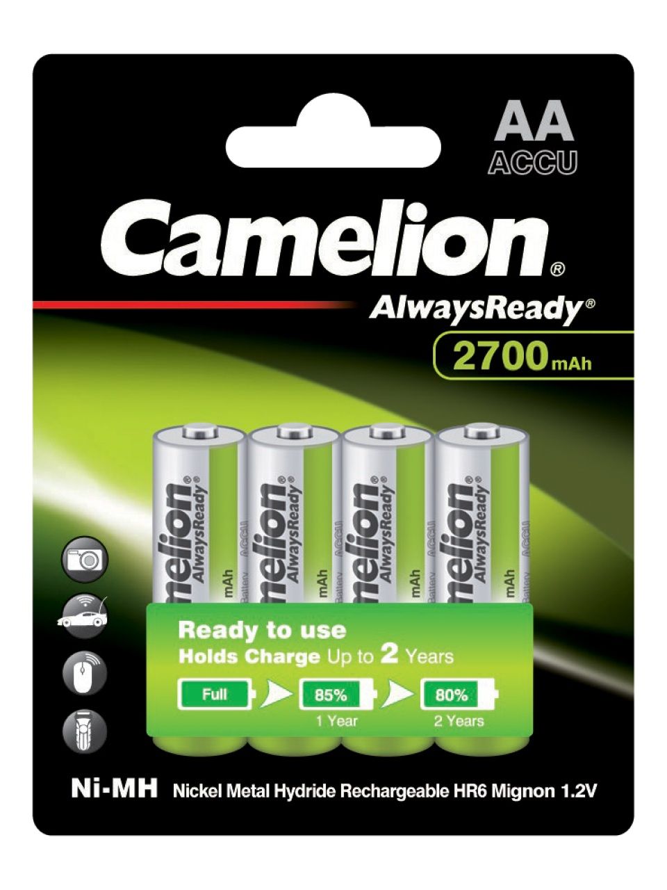 Аккумулятор CAMELION AlwaysReady Ni-MH Rechargeable NH-AA2700ARBP4 4 шт. в блистере