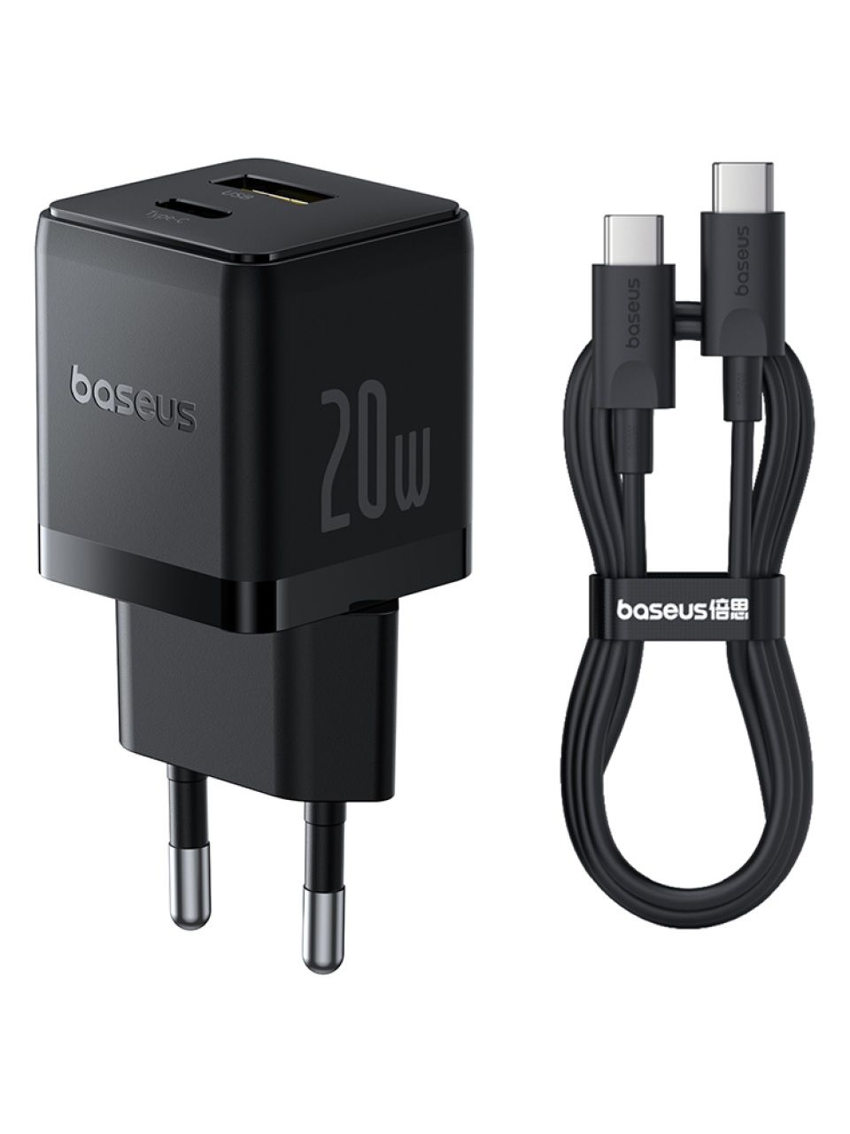 Адаптер питания Baseus Palm C+U 20W EU Black( в комлпекте кабель Type-c) (P10111608113-01)