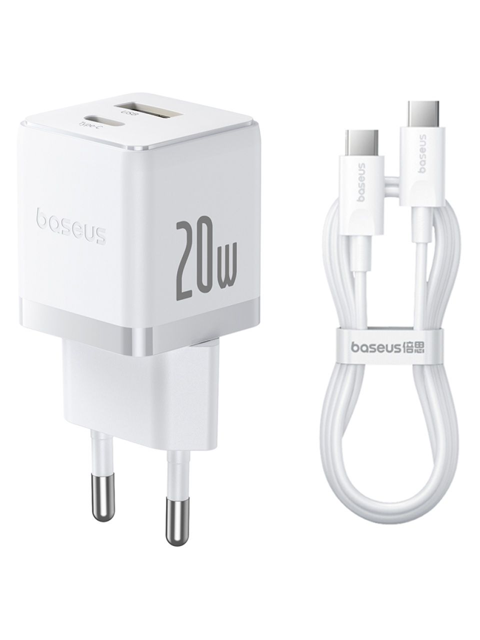 Адаптер питания Baseus Palm C+U 20W EU White ( в комлпекте кабель Type-c) (P10111608213-01)
