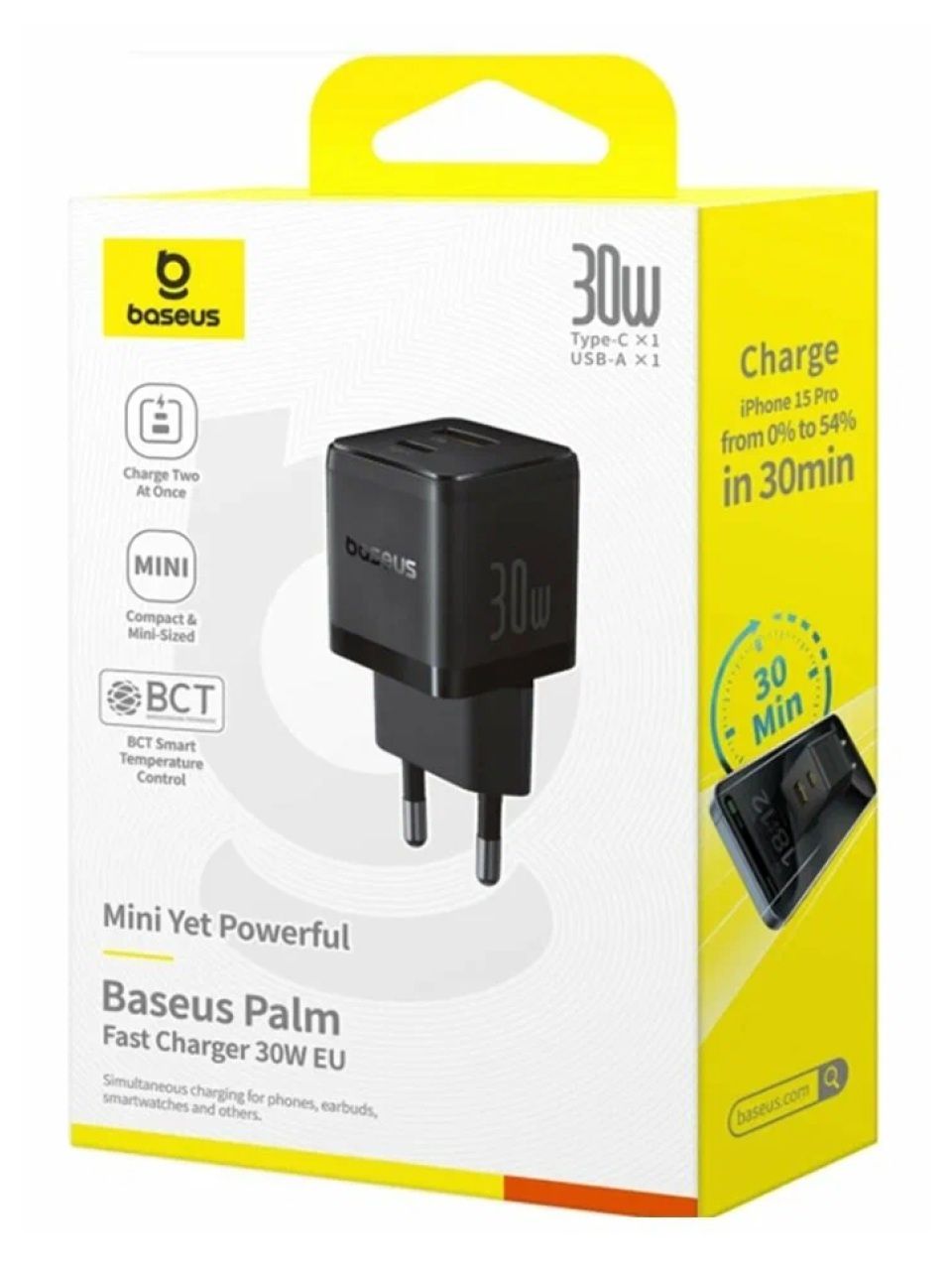 Адаптер питания Baseus Palm C+U 30W EU Cluster Black (P1011160A113-00)