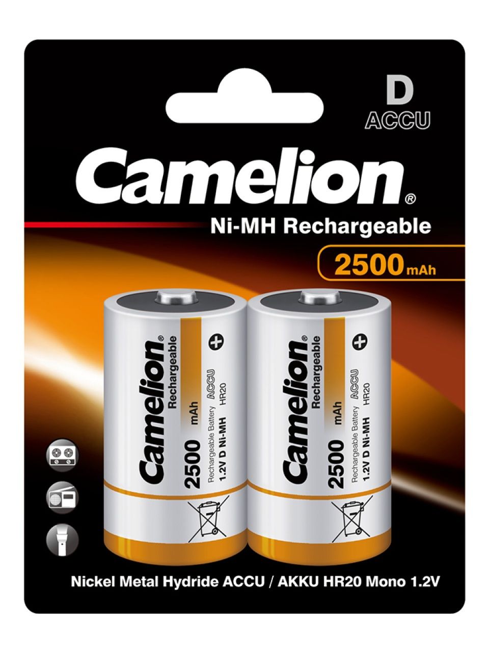 Аккумулятор CAMELION Rechargeable Ni-MH NH-D2500BP2 2 шт. в блистере