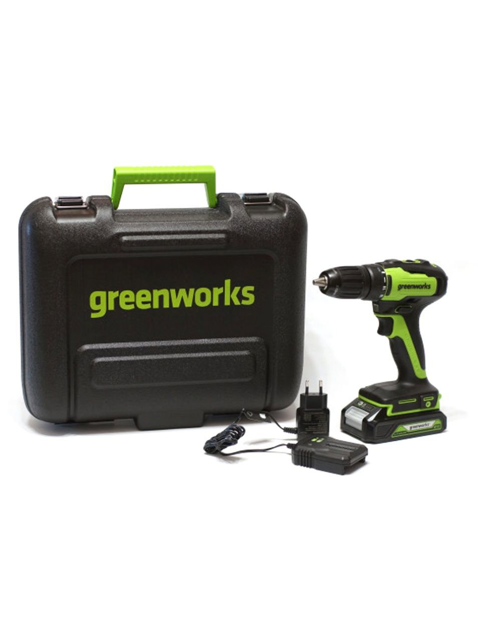 Дрель-шуруповерт аккумуляторная Greenworks 3704007UA, 24V, c 1хАКБ 2 Ач и ЗУ в кейсе